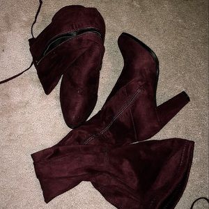 Red Velvet Thigh High Boots